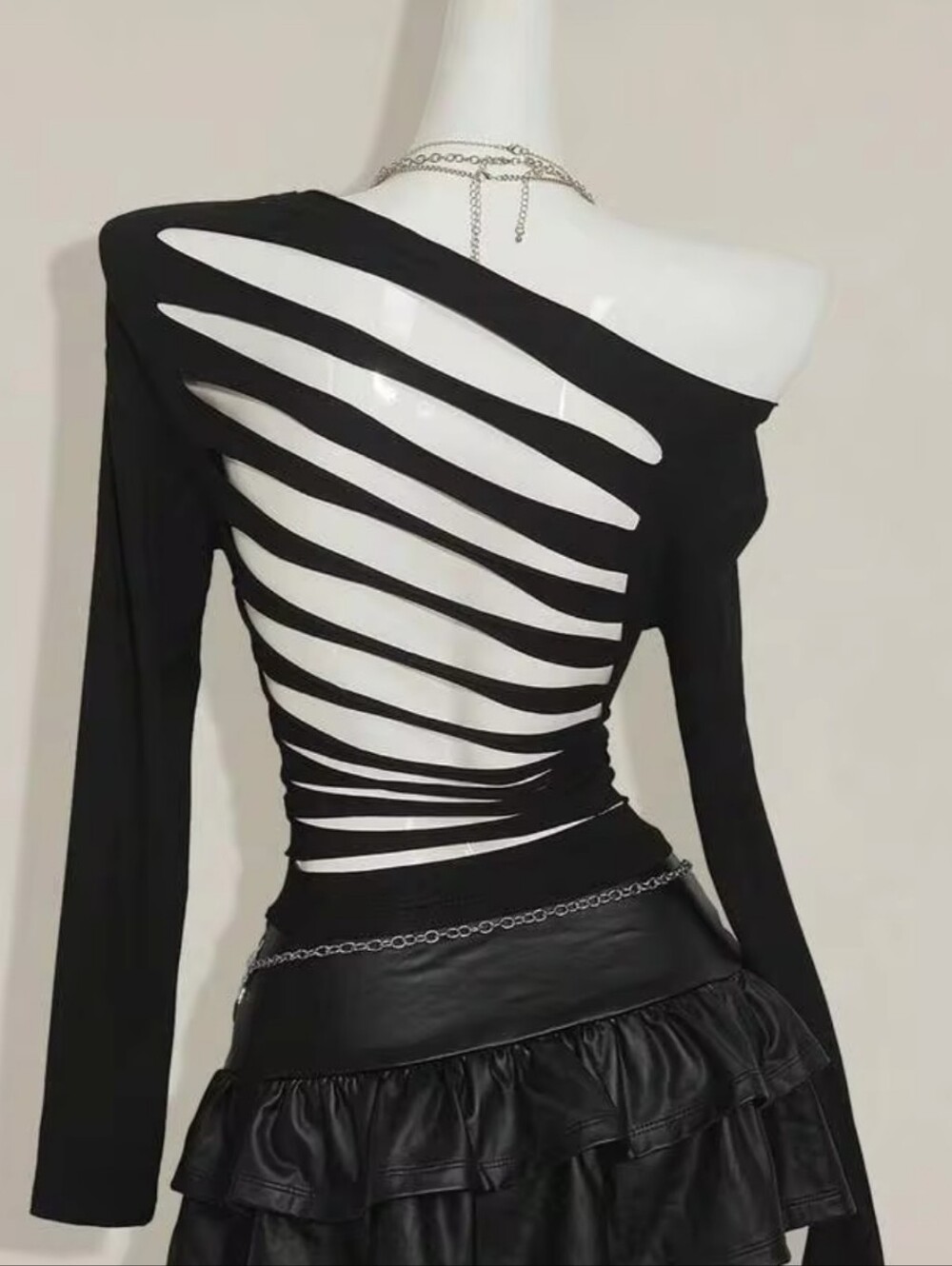 Open Back Black Long-Sleeve Top